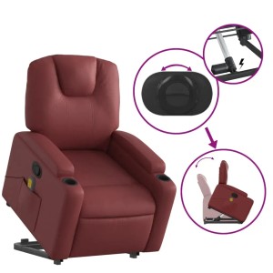 Weißroter Massagesessel mit Aufstehhilfe aus Kunstleder, Modell 4 von vidaXL. Relaxsessel mit Getränkehalter.