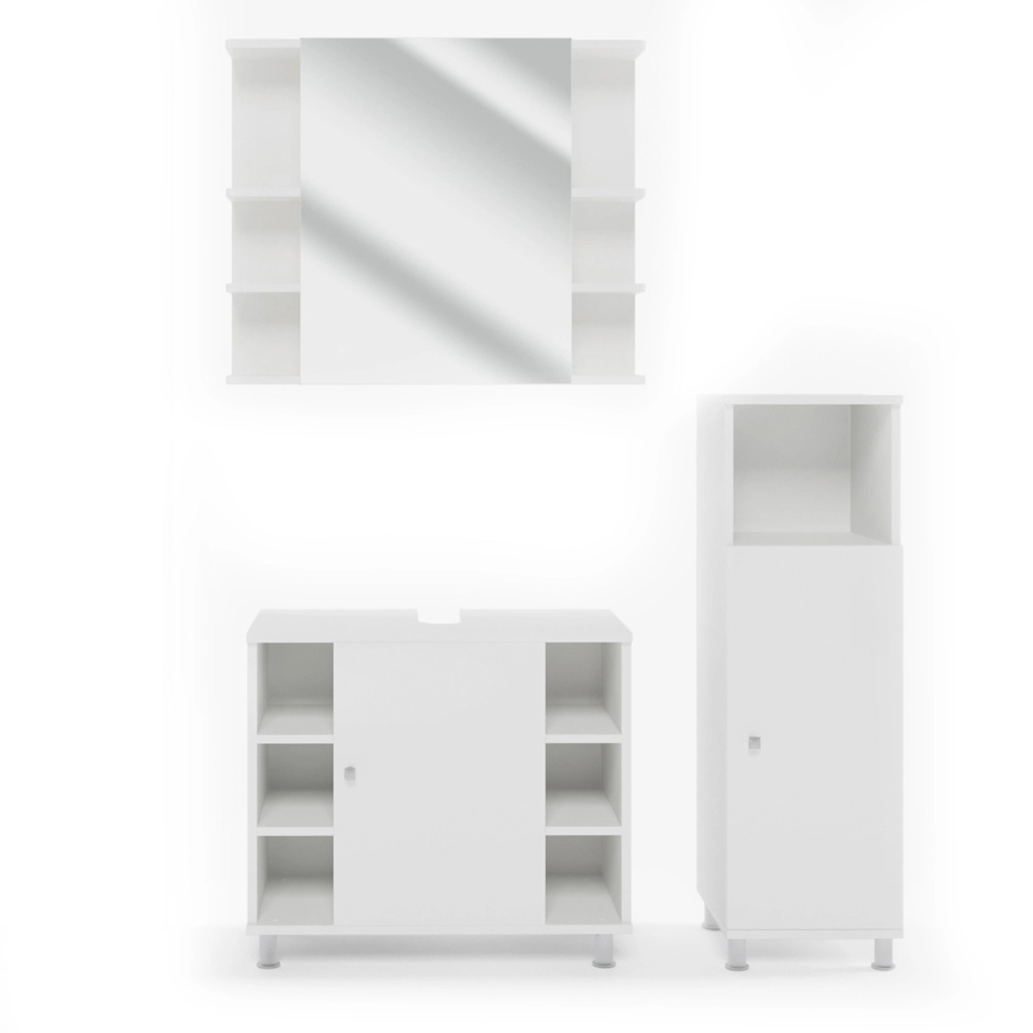 Vicco Badmöbel-Set Fynn Weiß 3 Teile mit Midischrank günstig online kaufen