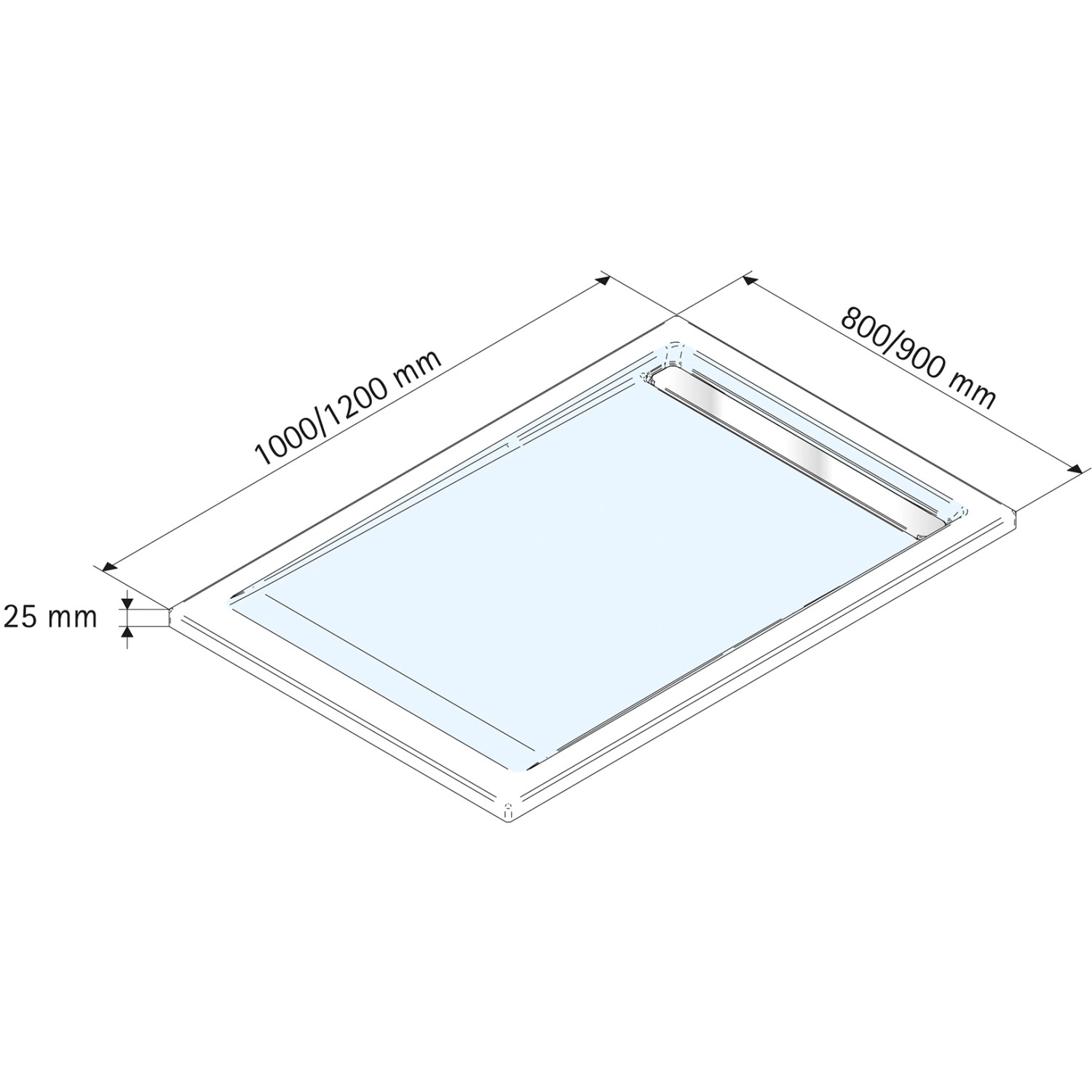 Technische Zeichnung der Schulte Duschwanne MasterClass, 200x120cm, für Duschkabine.