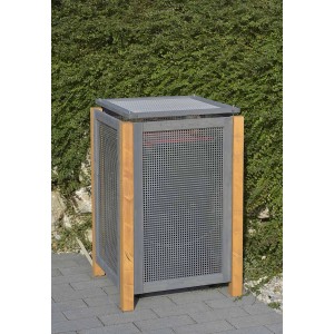 Gaspo Müllbox Kirchdorf I aus Holz/Alu, zweifarbig (Honig/Vintage-Grau) für 1 Mülltonne bis 240 l.