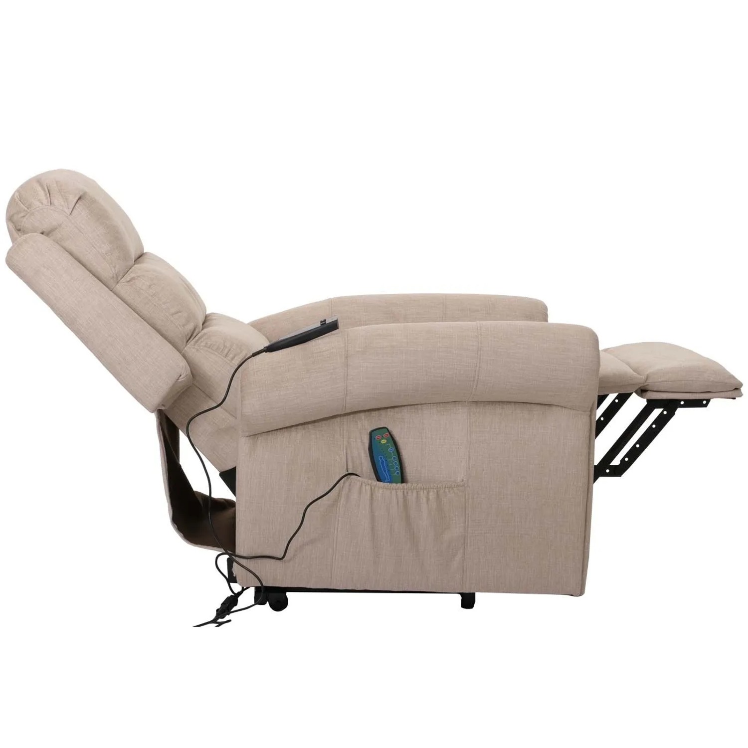 Berlinlodge Massage-Fernsehsessel HxBxT 138x86x168 cm Sitzhöhe 49 cm Liegefunktion Aufstehhilfe Heizfunktion Stoff  Chenille Creme Massagesessel_4