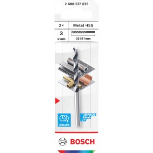 Bosch Spiralbohrer-Set Metal HSS, 2-teilig, 3 mm Durchmesser, für präzises Bohren in Metall.
