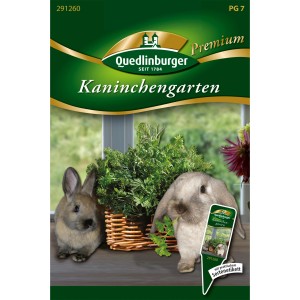 Quedlinburger Kaninchengarten Grün: Saatgut-Mischung mit Kaninchen vor Fenster.