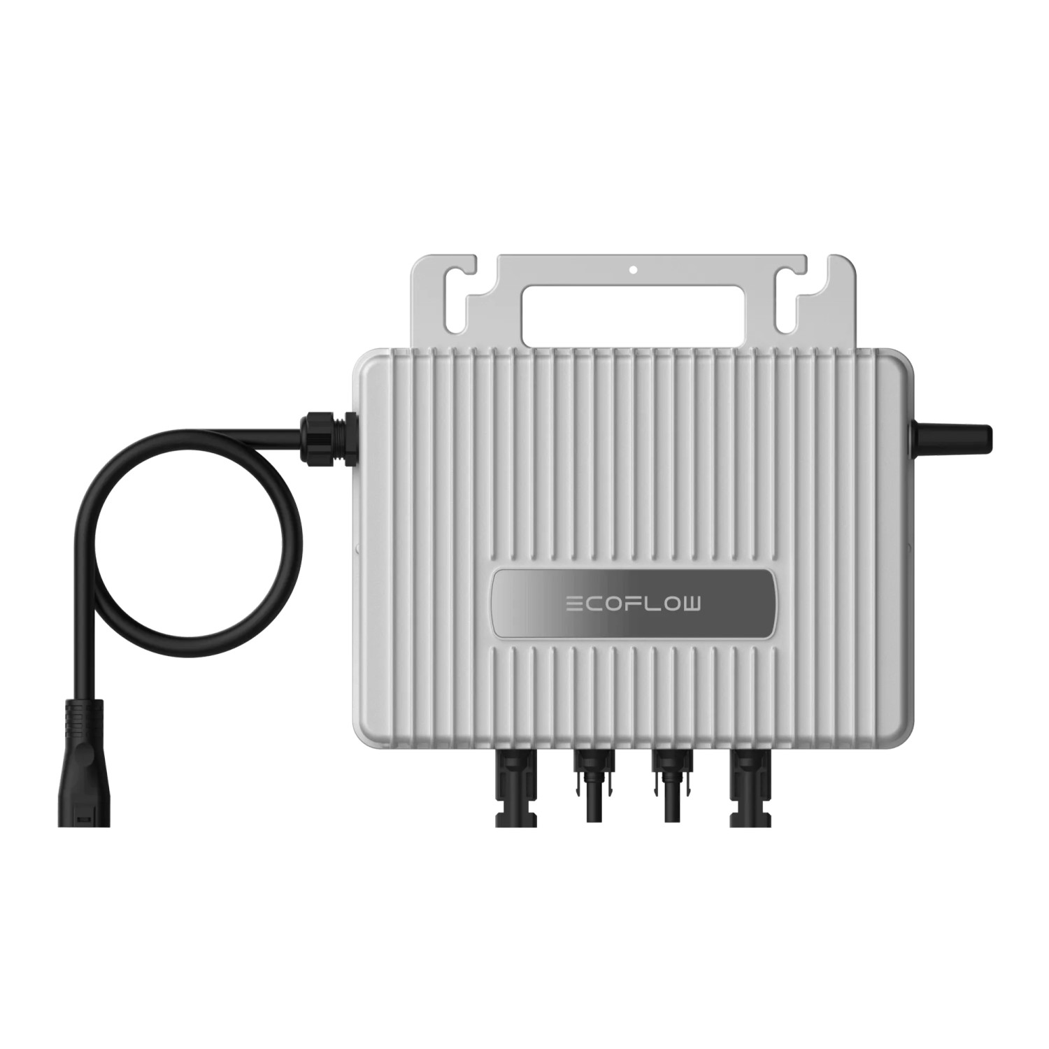 ECOFLOW Stream Mikro-Wechselrichter 800W für Balkonkraftwerk mit Anschlusskabel und Solar-Verlängerungen.