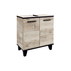 Fackelmann Waschbeckenunterschrank TE-A in Nature Oak mit schwarzen Füßen und Griffen.