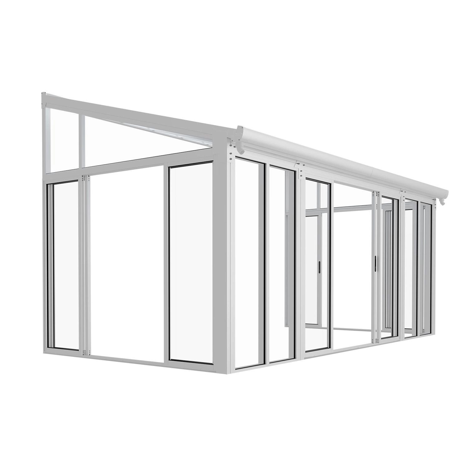 Weißer Juskys Wintergarten (292x548x312 cm) mit Schiebetüren und Polycarbonat-Wänden.
