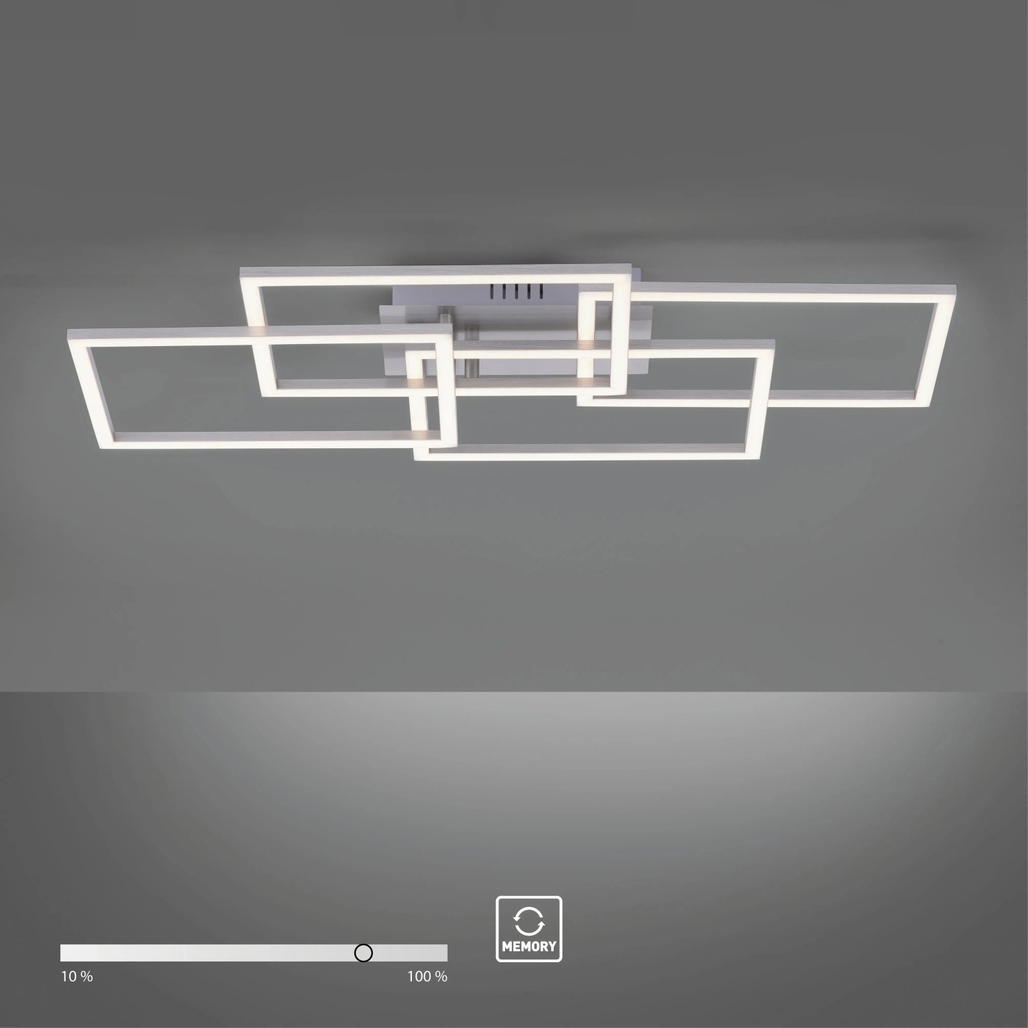 Moderne LED-Deckenleuchte Iven aus Stahl, 70x34,5 cm, warmweißes Licht, dimmbar.