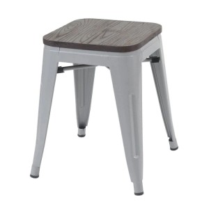 MCW 4x Hocker A73 Inkl. Holz-Sitzfläche Grau