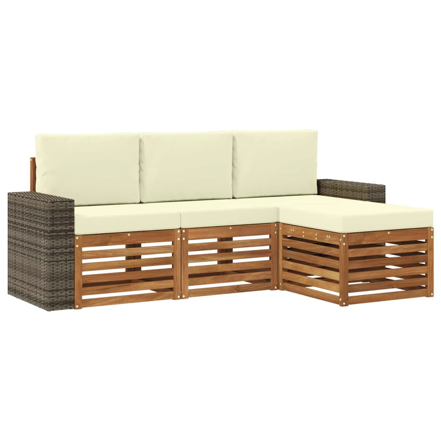 vidaXL Outdoor-Sofagarnitur mit Kissen 4 Stk Natur und Creme 3384216