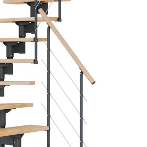 Dolle Mittelholmtreppe Boston mit Buchenstufen und anthrazitfarbenem Metallgeländer.