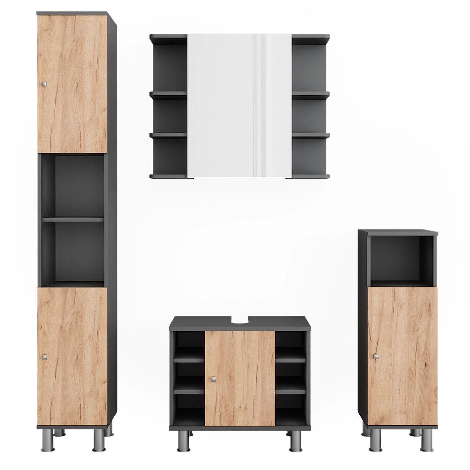 Vicco Badmöbel-Set Fynn Anthrazit/Goldkraft Eiche 4 Teile günstig online kaufen