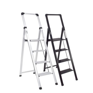 TRUTZHOLM Alu Trittleiter 4 Stufig Klappbar mit Handlauf 150kg Schwarz