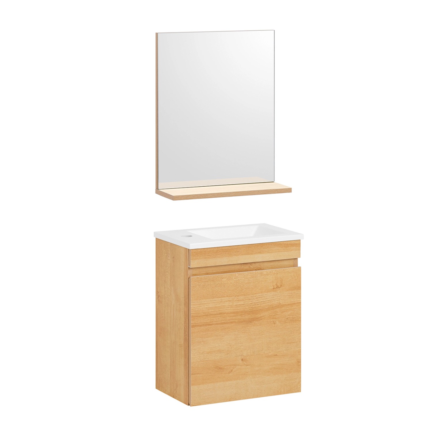 SoBuy Waschbeckenunterschrank mit Wandspiegel Badmöbel Set Natur BZR169-SET günstig online kaufen
