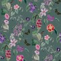 Schöner Wohnen Fototapete New Delight Floral Dunkelgrün mit Blumen und Schmetterlingen.