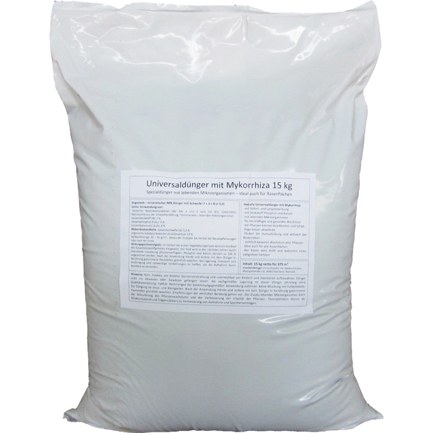 Sack Universal-Gartendünger mit Mykorrhiza-Pilzen, 15 kg. Für gesundes Pflanzenwachstum.