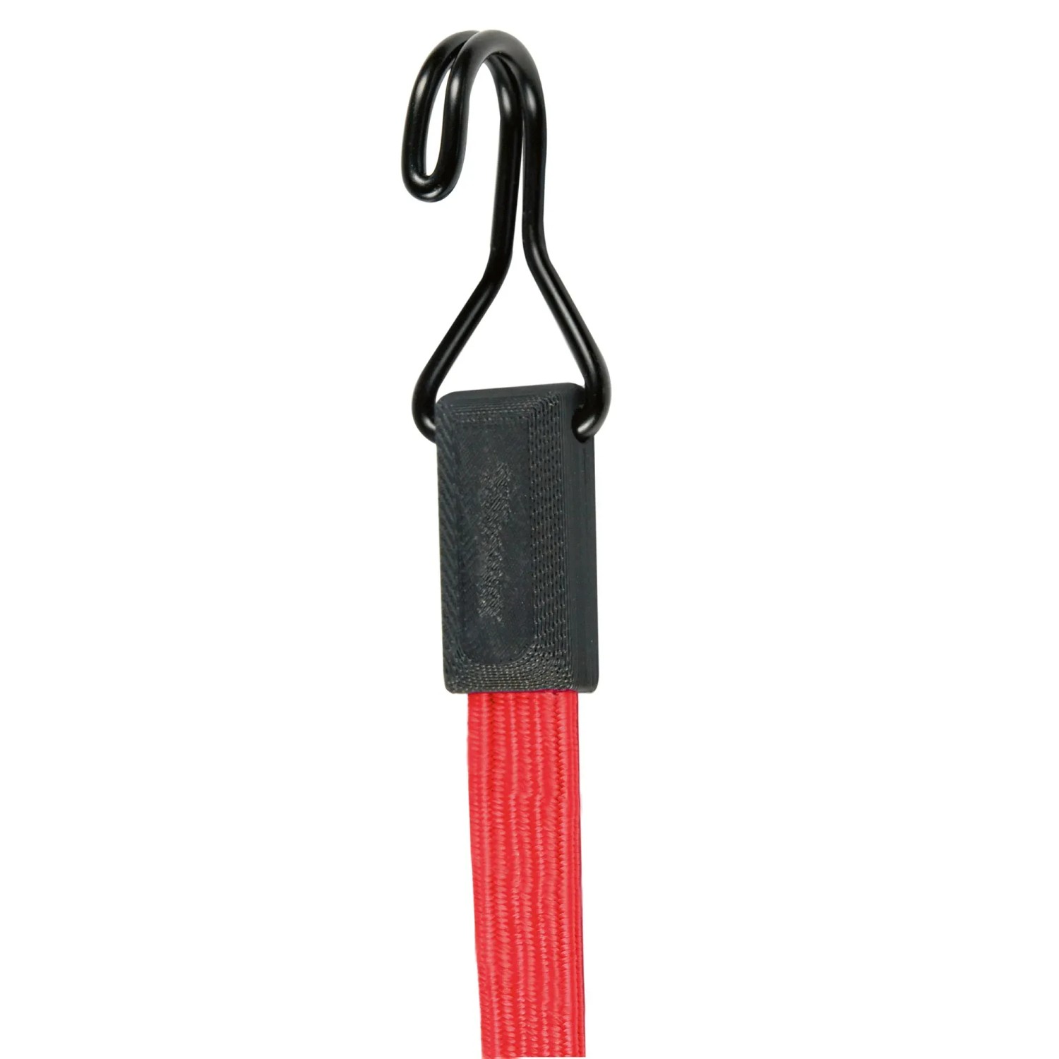 Rotes Master Lock Gummi-Spannseil (60cm) mit schwarzen Haken. Ideal zum Sichern von Lasten.