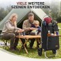 Sekey Einkaufstrolley mit Kühlfach, Aluminiumrahmen, 50L, als Rucksack nutzbar, vor Zelt mit Familie.