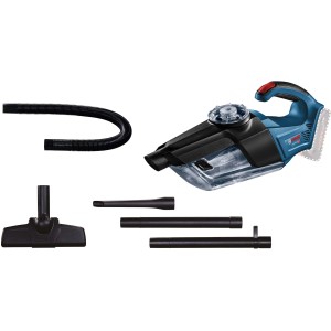 Bosch Professional GAS 18 V-1 Akku-Handstaubsauger mit Zubehör wie Düsen und Saugrohr.