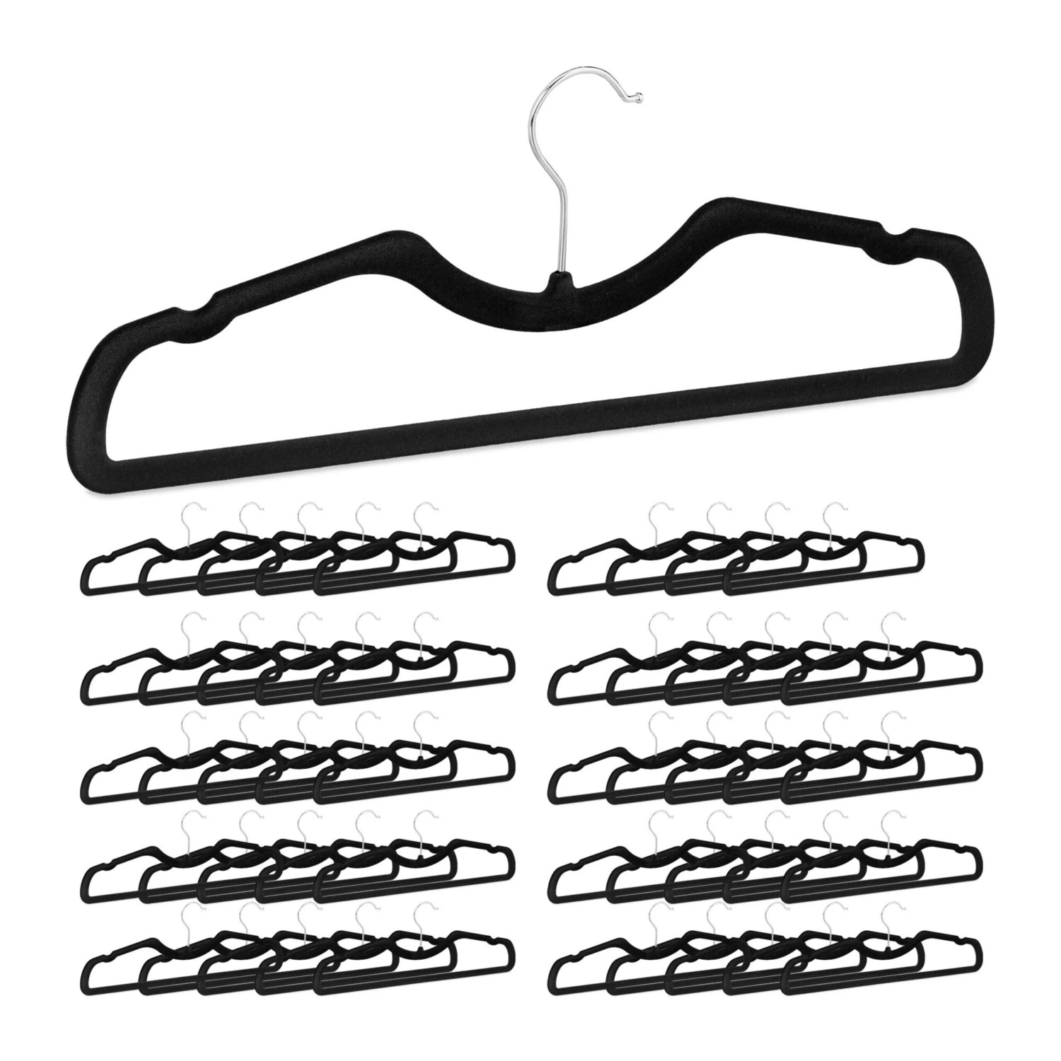 Relaxdays Kleiderbügel Set Samt Schwarz Rutschfest 15 cm x 42,5 cm x 0,5 cm