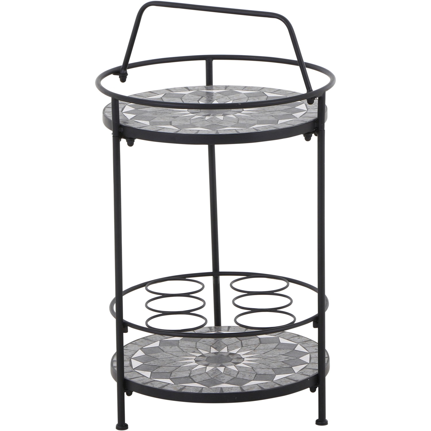 Siena Garden Como Gartentisch, rund, grau, Ø 41 cm, mit Ablage und Mosaikmuster.