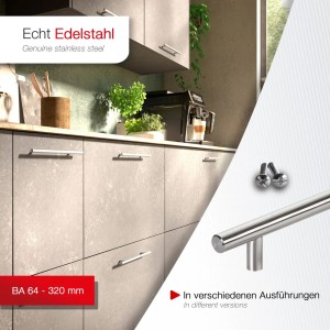 SOTECH Stangengriff G17, BA 128mm, Edelstahl gebürstet für Möbel, Küchen und Schränke.
