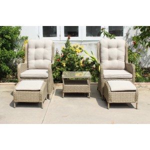 Garden Pleasure Sessel-Set Valencia Anisbraun mit Tisch und Fußablagen.