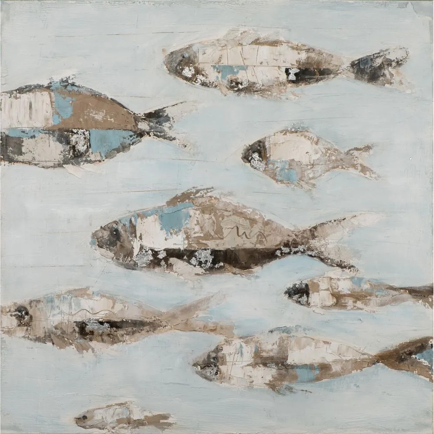 Art Universe Leinwandbild Fischschwarm in Hellblau 100 x 100 cm