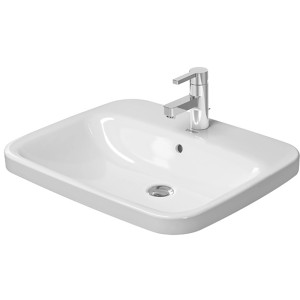 Weißes Duravit DuraStyle Einbauwaschbecken, 61,5 cm, mit Hahnloch und Waschtisch.