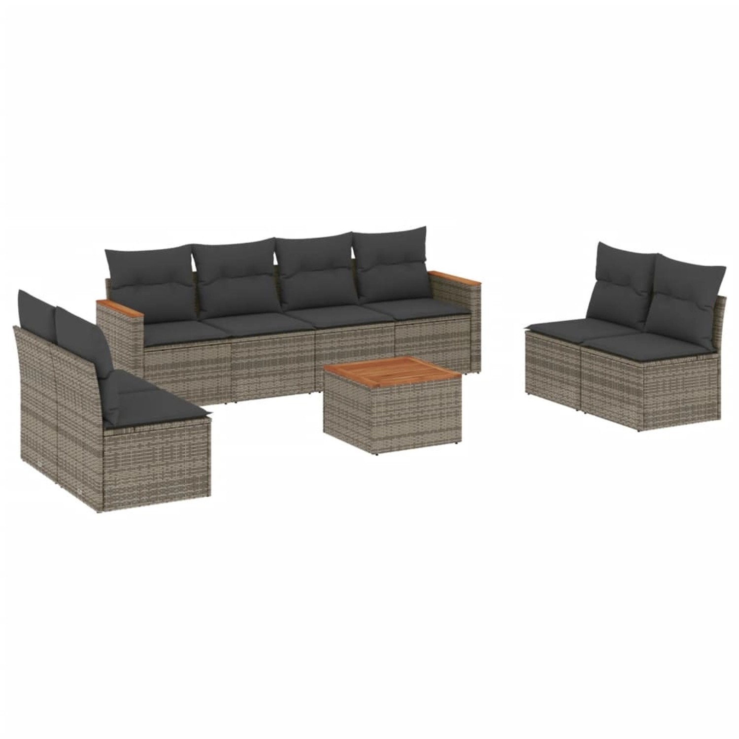 vidaXL 9-Tlg Garten-Sofagarnitur mit Kissen Grau Poly Rattan 3225899 günstig online kaufen