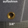 Grauer KMND Wassertank: Detail des 3/4 Zoll Innengewinde-Anschlusses. Bei Bedarf aufbohren für Wasserzapfstellen.
