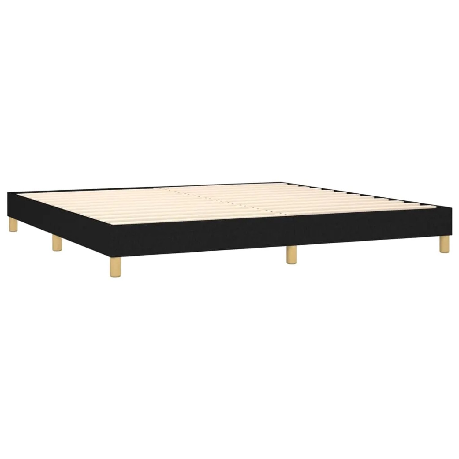 Schwarzes vidaXL Boxspringbett 200x200 cm mit Lattenrost und Füßen.