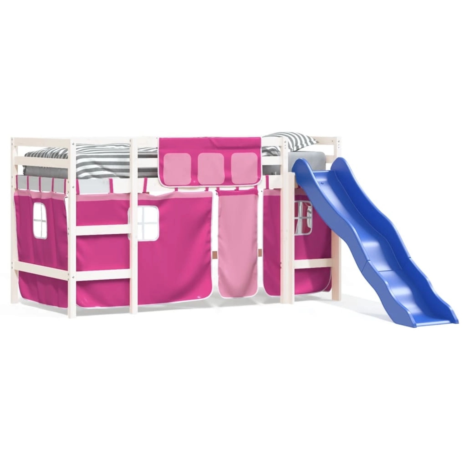 vidaXL Kinderhochbett mit Vorhängen Rosa 90x200 cm Massivholz Kiefer1930106 günstig online kaufen
