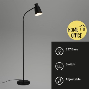 Schwarze Brilo Stehleuchte, 128 cm hoch, für E27 Leuchtmittel, modernes Design.