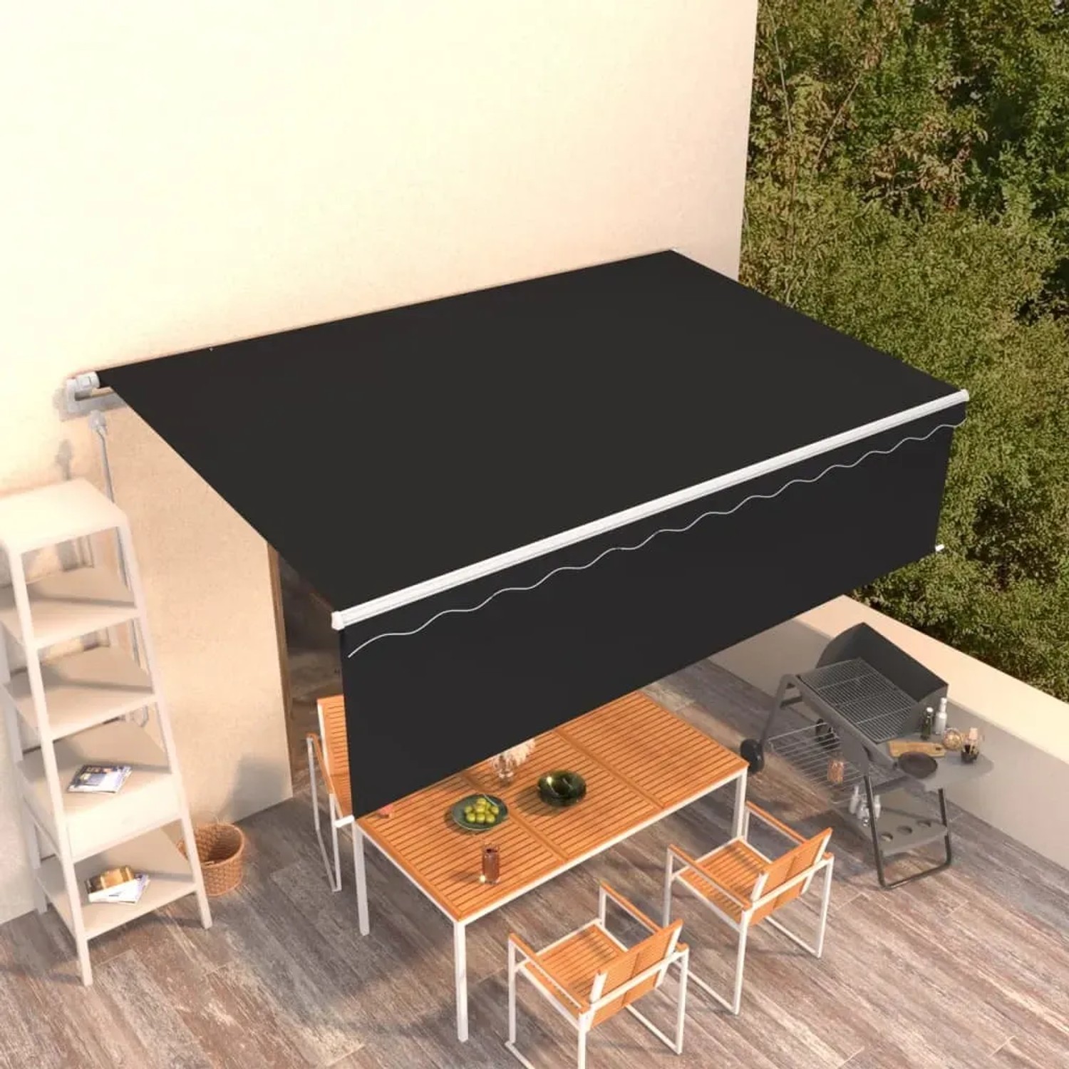 Furnicato Markise Automatisch Einziehbar Mit Volant 5x3 M Anthrazit