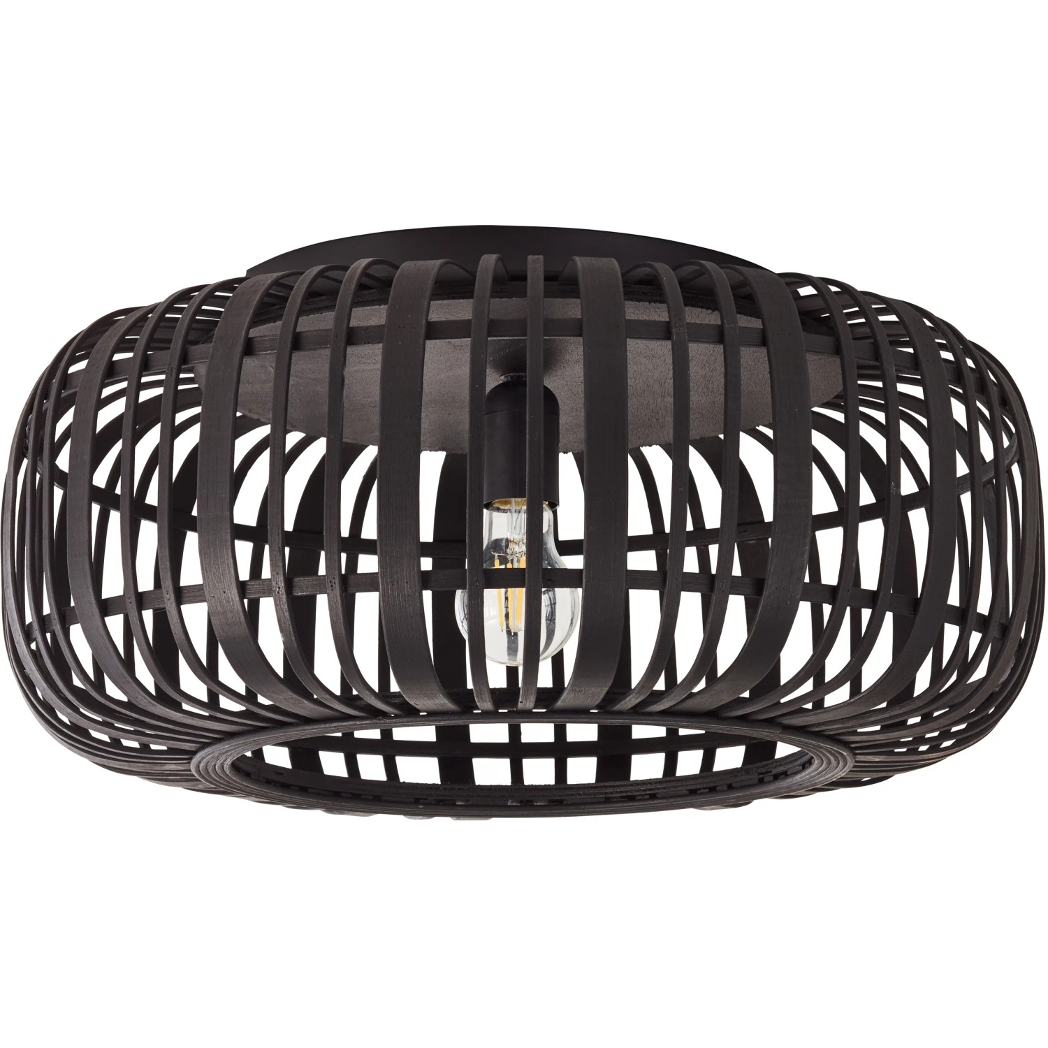 Schwarze Brilliant Deckenleuchte Woodrow, Ø 51cm, aus Bambusstreben für Innenräume.
