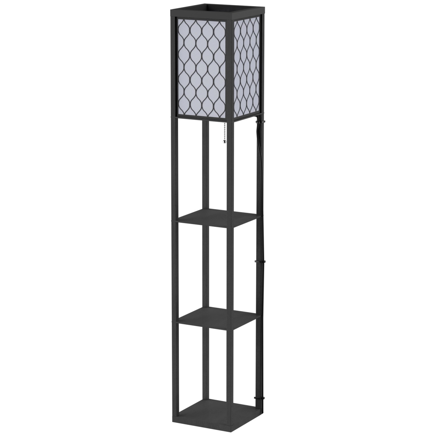HOMCOM Stehleuchte mit Regalen E27 bis 40W Holz Schwarz 26 x 26 x 160 cm günstig online kaufen