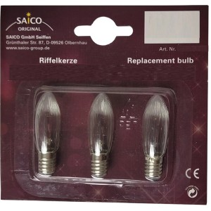 Saico Riffelkerzen Ersatzglühlampen 3er-Pack, E10, 8V, 3W, warmweiß für Lichterketten.