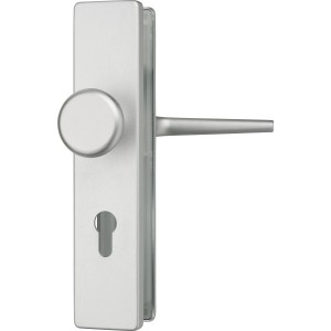 Abus Schutzbeschlag, naturfarbig eloxiert, für Türstärken von 32-47 mm. Türbeschlag mit Knauf und Drücker.