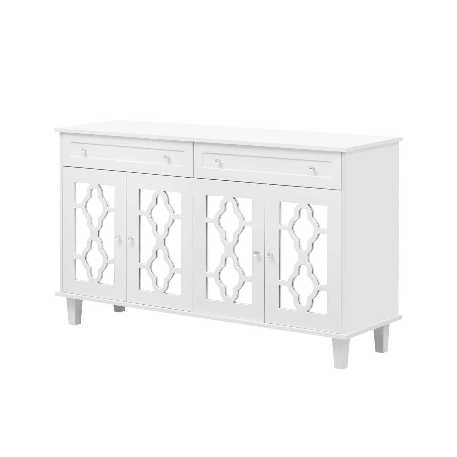 okwish Sideboard mit 4 Spiegeltüren Schubladen Verstellbaren Einlegeböden 140x40x83cm Weiß