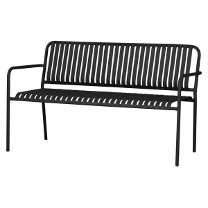 Schwarze ebuy24 Stella Gartenbank aus Metall mit Lattenmuster für Garten oder Terrasse.