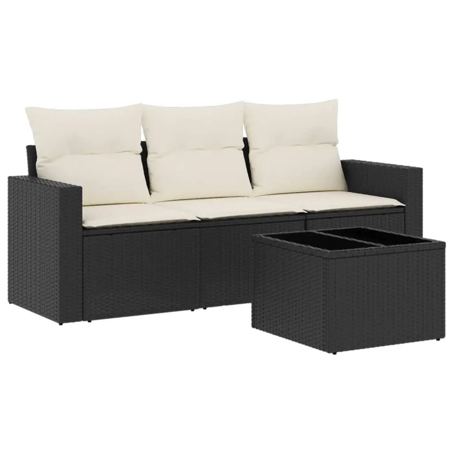 vidaXL 4-Tlg Garten-Sofagarnitur mit Kissen Schwarz Poly Rattan 3251003 günstig online kaufen