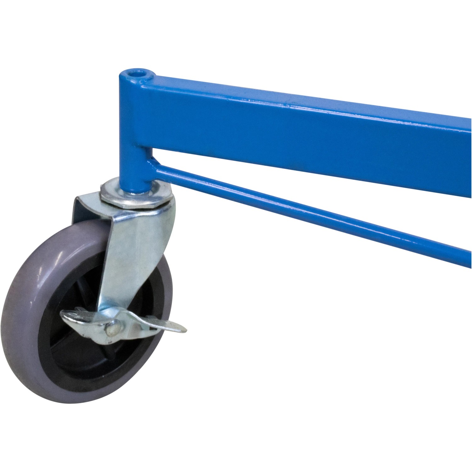 Detailaufnahme: Blaue Lenkrolle am Güde Trockenbaulift GTL 335.