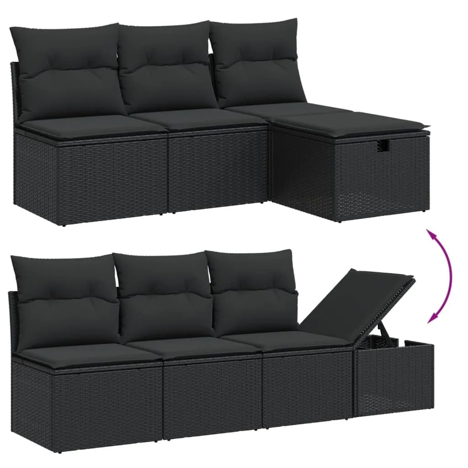 vidaXL 9-tlg. Garten-Sofagarnitur aus schwarzem Rattan mit Kissen. Modulare Gartenmöbel für Terrasse und Garten.
