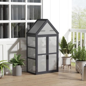 Outsunny Mini Gewächshaus Wetterfest Tannenholz Polycarbonat Grau