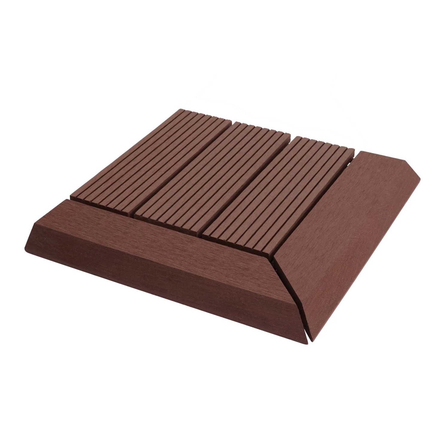 BERLINLODGE WPC Eck-Bodenfliese Mit Abschluss BxT 30x30cm Premium Holzoptik Terrasse Ecke Links Coffee Linear