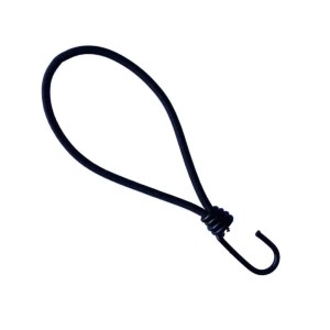 Schwarzer Expanderhaken 6mm x 25cm mit Spanngummi für sichere Befestigung.