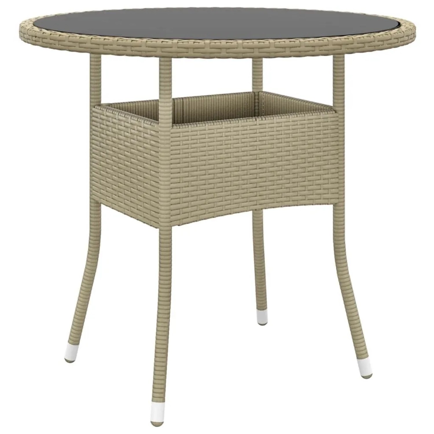 Furnicato Gartentisch Ø80x75 Cm Hartglas Und Poly Rattan Beige
