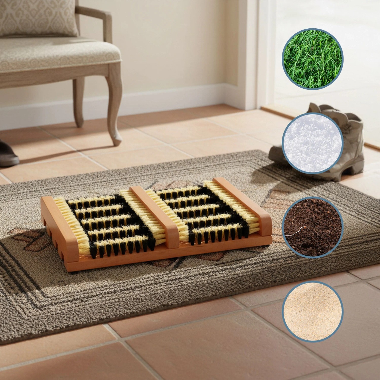 Relaxdays Schuhabstreifer Pappelholz PVC Braun Schwarz Rutschfest 5,5 cm x 36 cm x 26 cm 1,1 kg_5