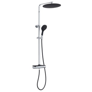 Eisl Überkopfbrause-Set Grande Vita mit Thermostatablage in Chrom-Schwarz. Duschsäule mit Kopf- und Handbrause.