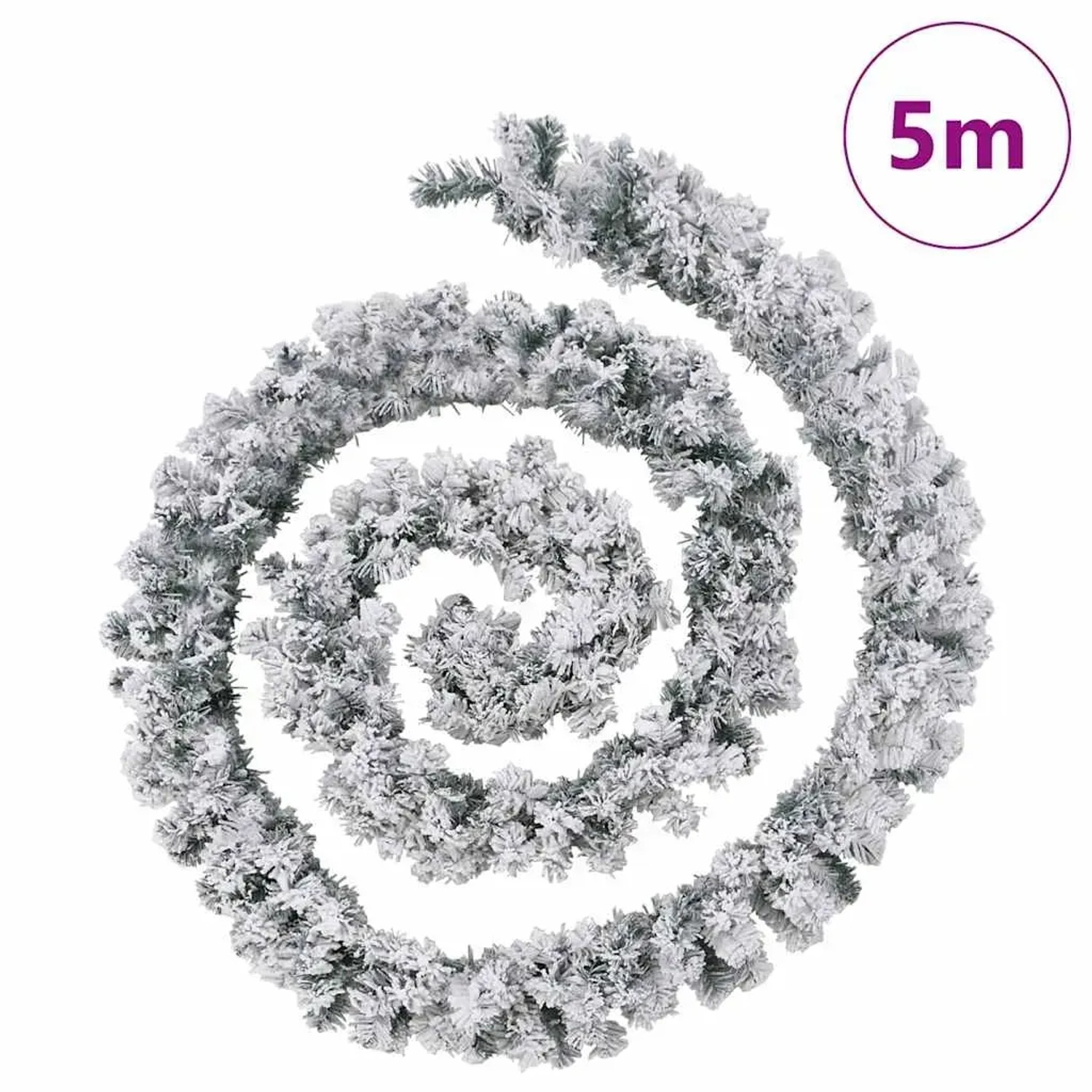 Grüne vidaXL Weihnachtsgirlande, 5m, mit Kunstschnee beflockt und LED-Lichtern, spiralförmig. Festliche Deko.